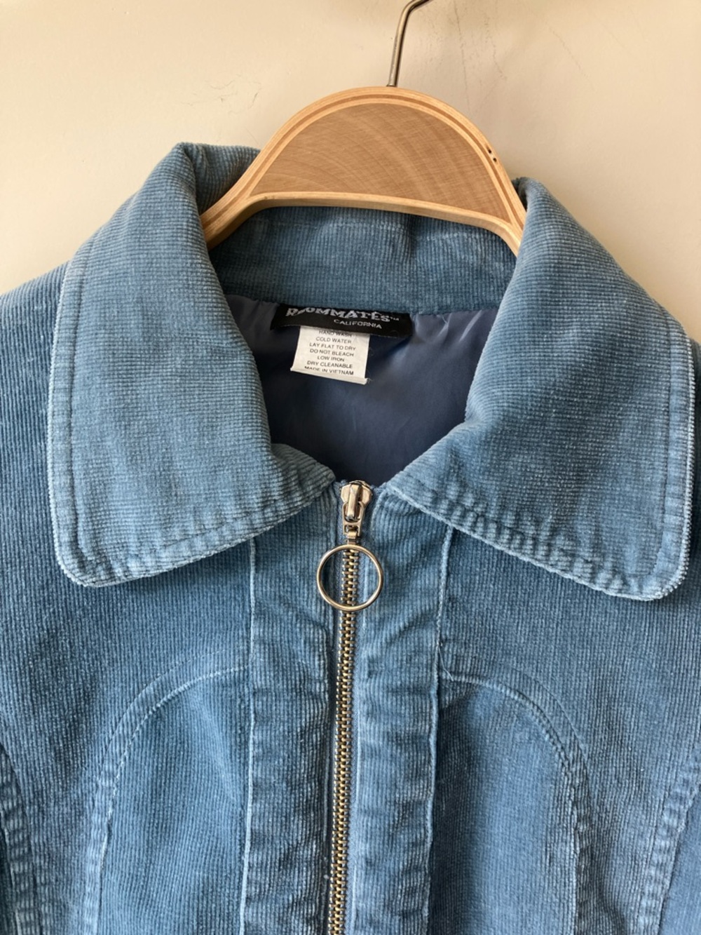 ROOMMATES California Vintage Light Blue Corduroy Zip-Front Fitted Jacket Size M - Picture 3 of 12